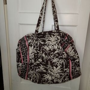 Vera Bradley Imperial Toile Duffel Bag Brown Pagoda Quilted Large Weekend